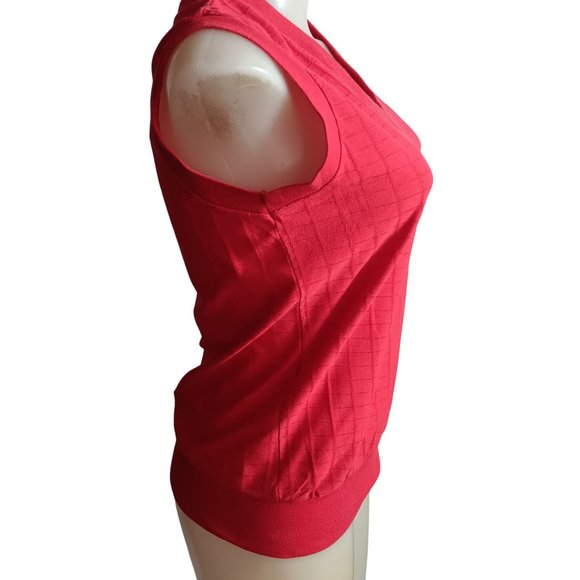 Women's Medium Vintage 70's Sleeveless V-Neck Knitted Womens Top Ribbed Textured - Picture 4 of 6